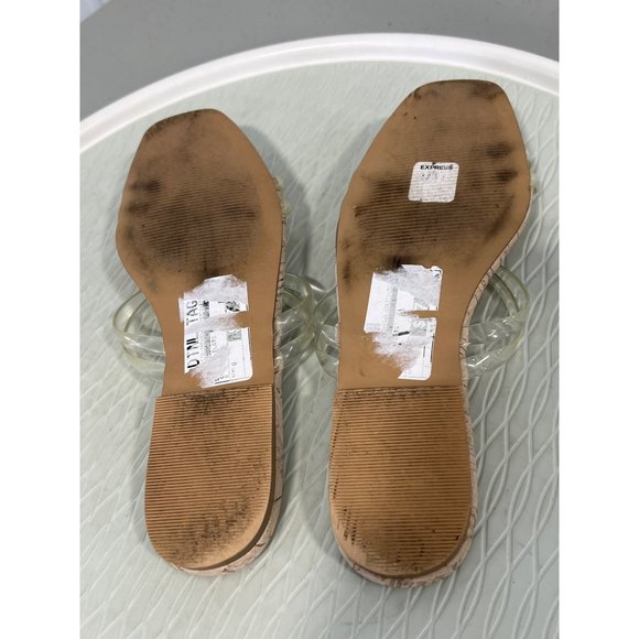 Express Clear Strap Slide Flat Sandals Womens 8 Open Toe Cork Cream Summer - Picture 8 of 8